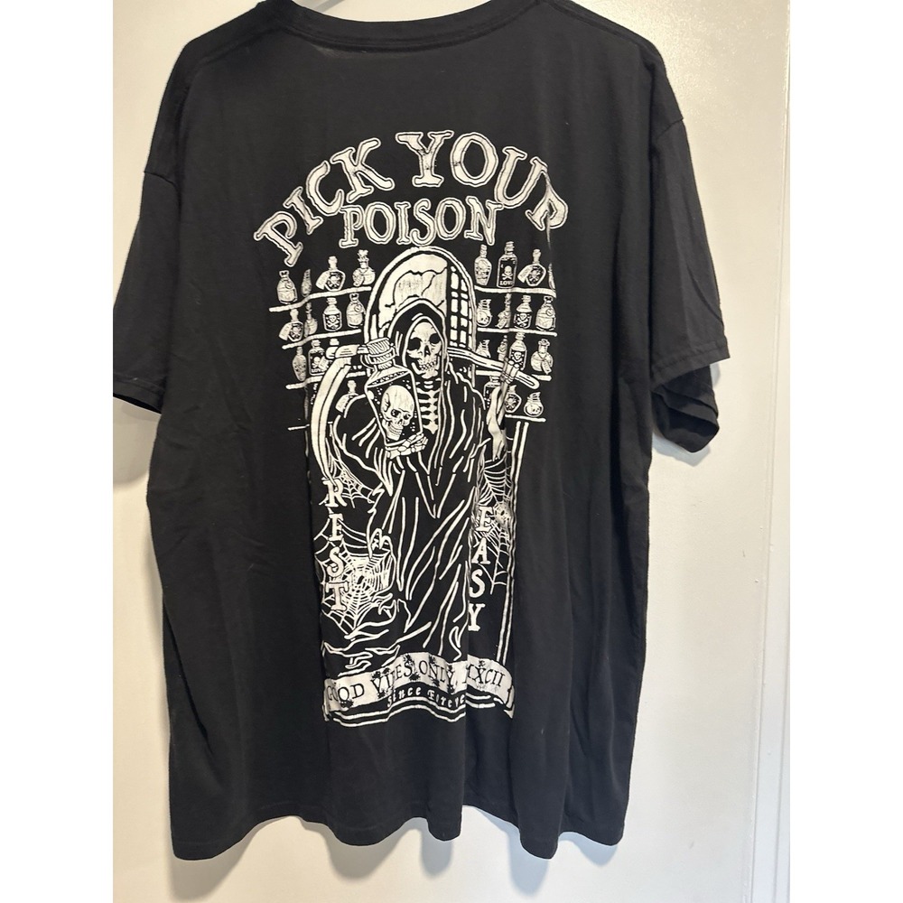 2 Monkeys Gothic Grim Reaper Graphic T-Shirt Sz: 2XL Black Pick Your Poison Tee
